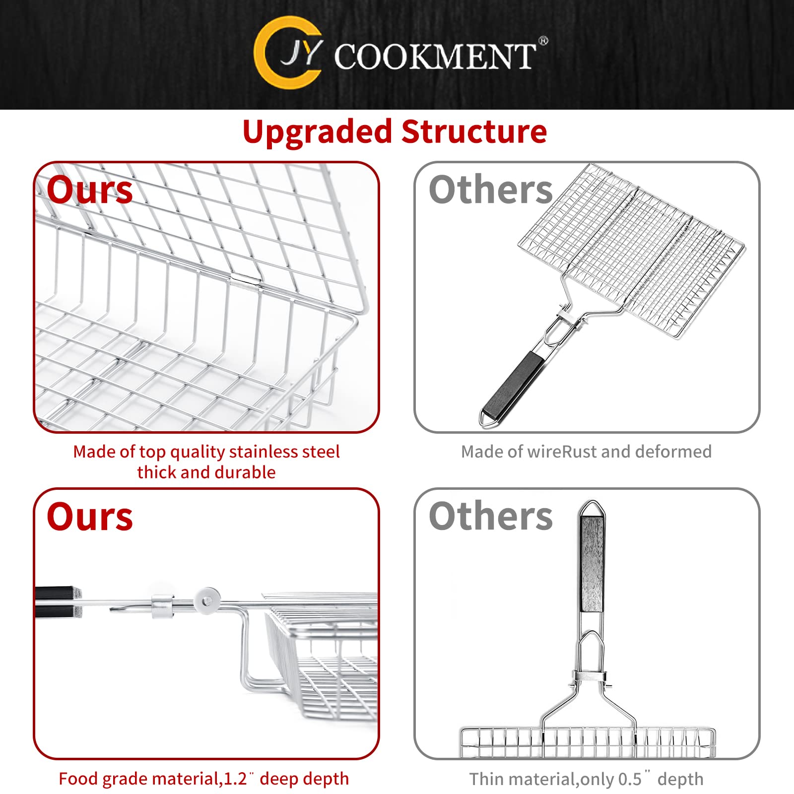 JY COOKMENT grill basket excels at grilling vegetables with full surface contact and even heat.