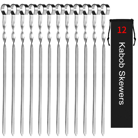 JY COOKMENT 14in flat-blade kabob skewers prevent spinning during grilling.