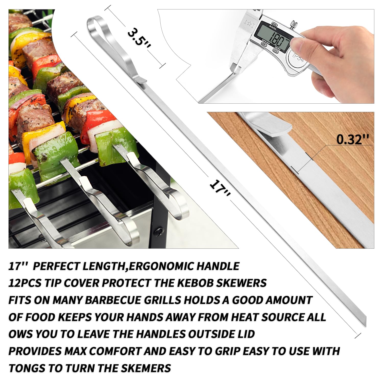 JY COOKMENT stainless steel skewers with ergonomic handles for easy flipping