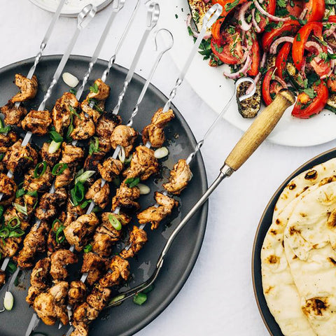 JY COOKMENT dishwasher-safe skewers simplify cleanup after BBQ.