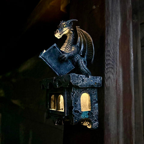 Jy.Cozy garden dragon statue on podium enhances outdoor decor.