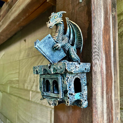Wall-mounted dragon figurine with dual reinforced hanging slots.