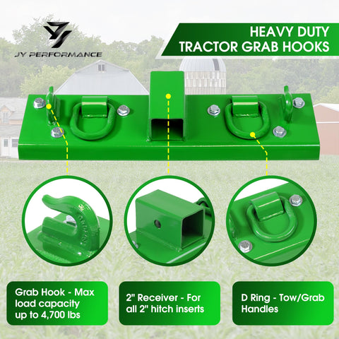 JY PERFORMANCE bucket hook and D-ring plate secure bulky loads.