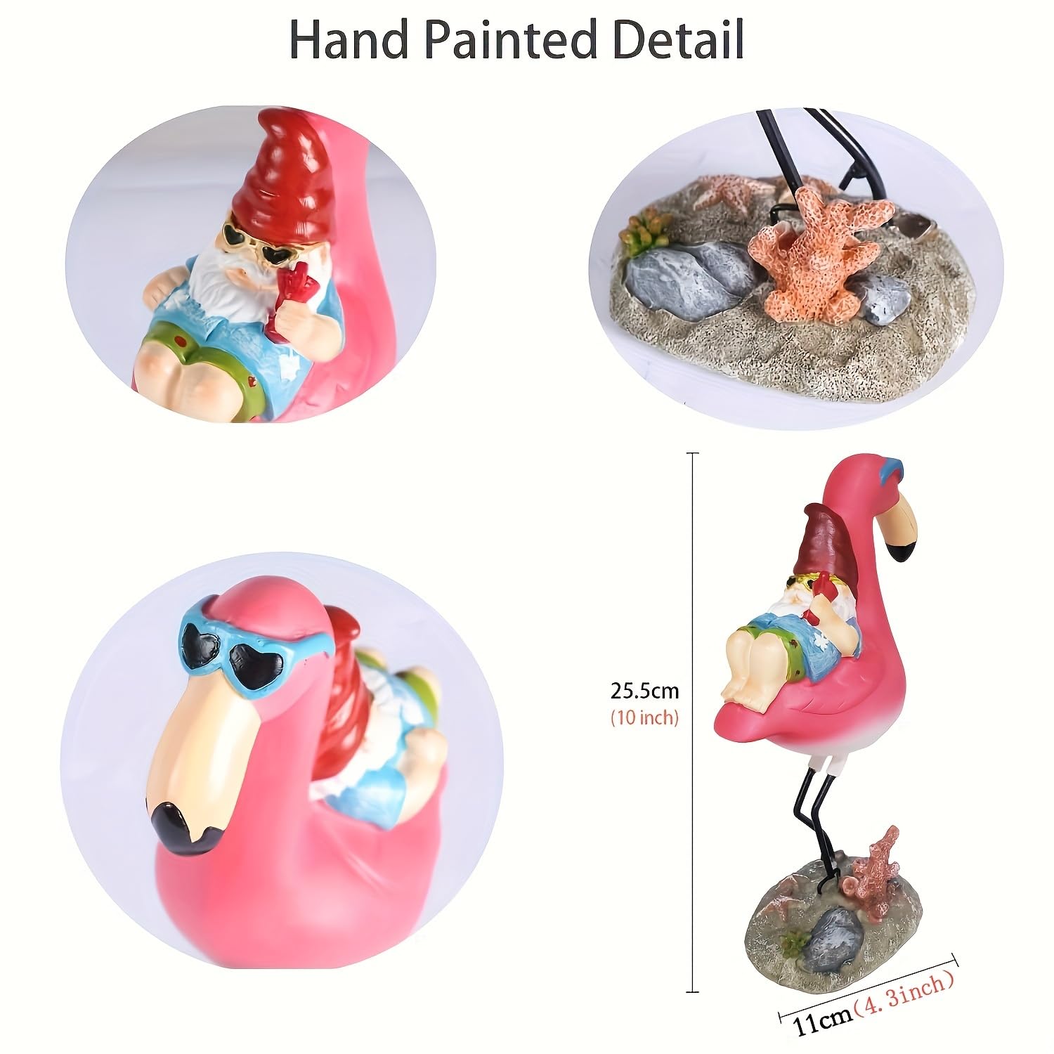Hand-painted Jy.Cozy gnome reclining on flamingo for garden decor