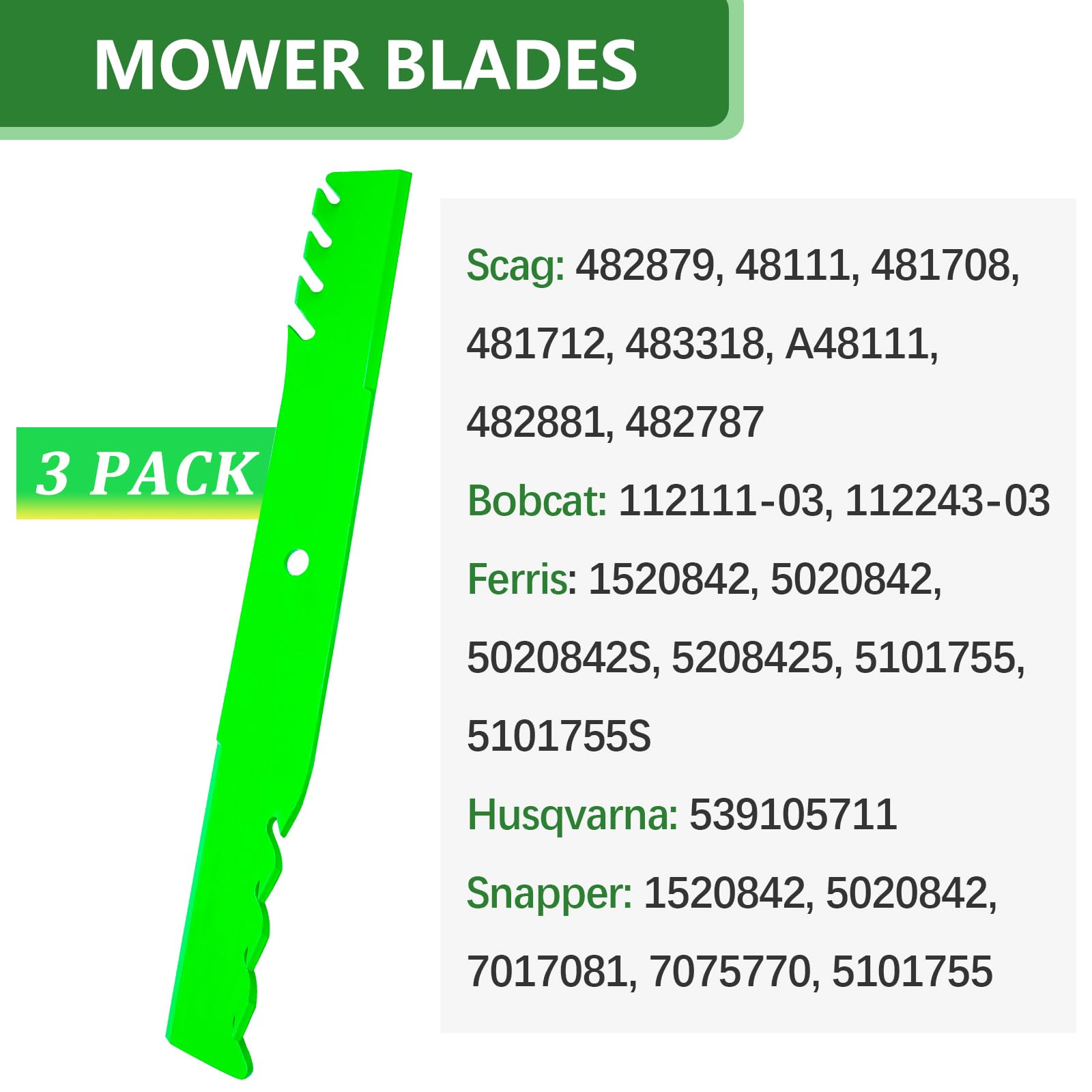 JYLEYJ blade compatibility chart illustrates wide mower compatibility.