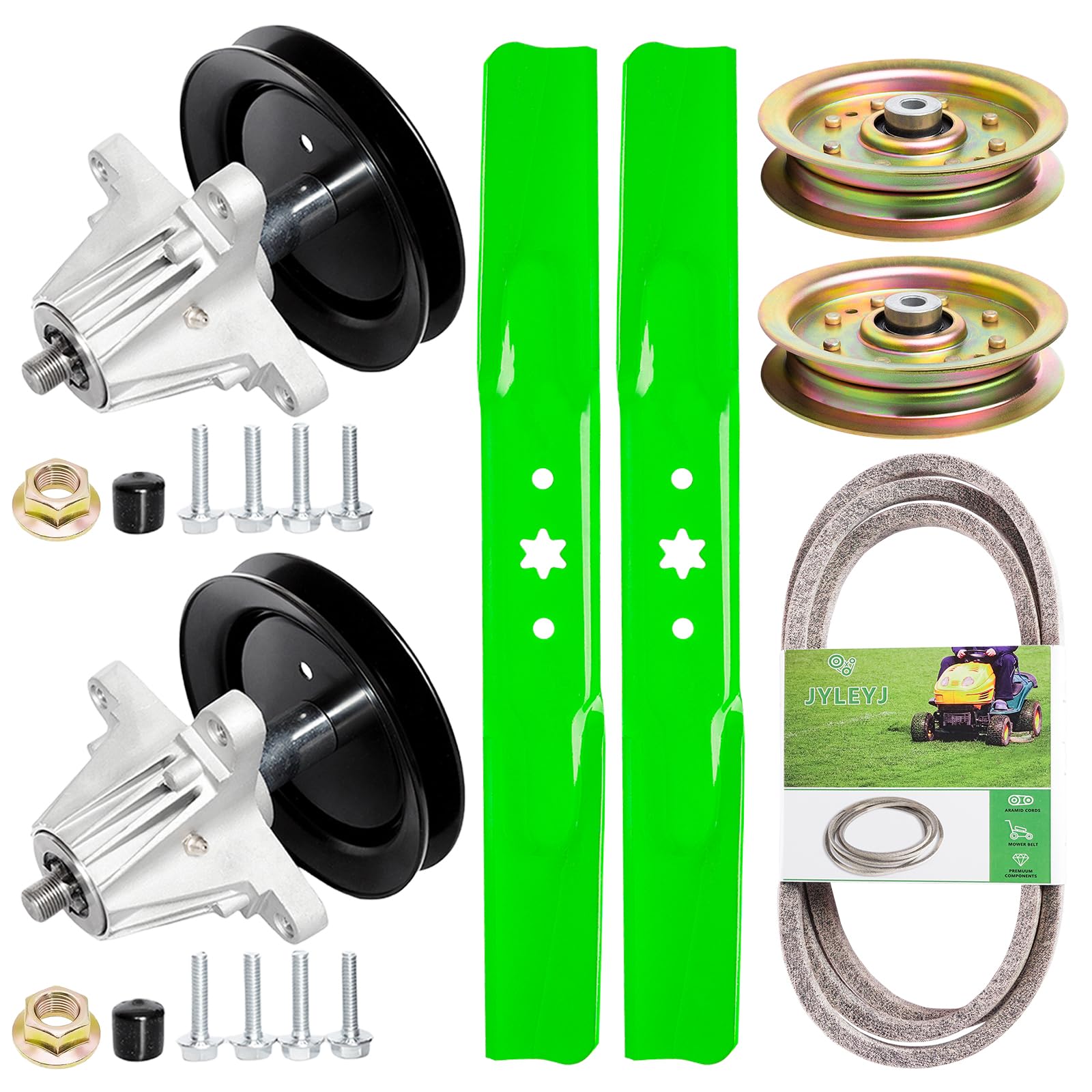JYLEYJ deck rebuild kit spindle pair improves blade alignment for smoother mowing.