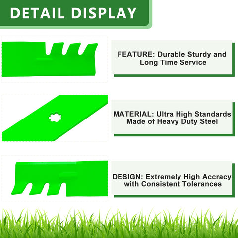Easy installation visuals indicate quick blade swaps on 42-inch deck
