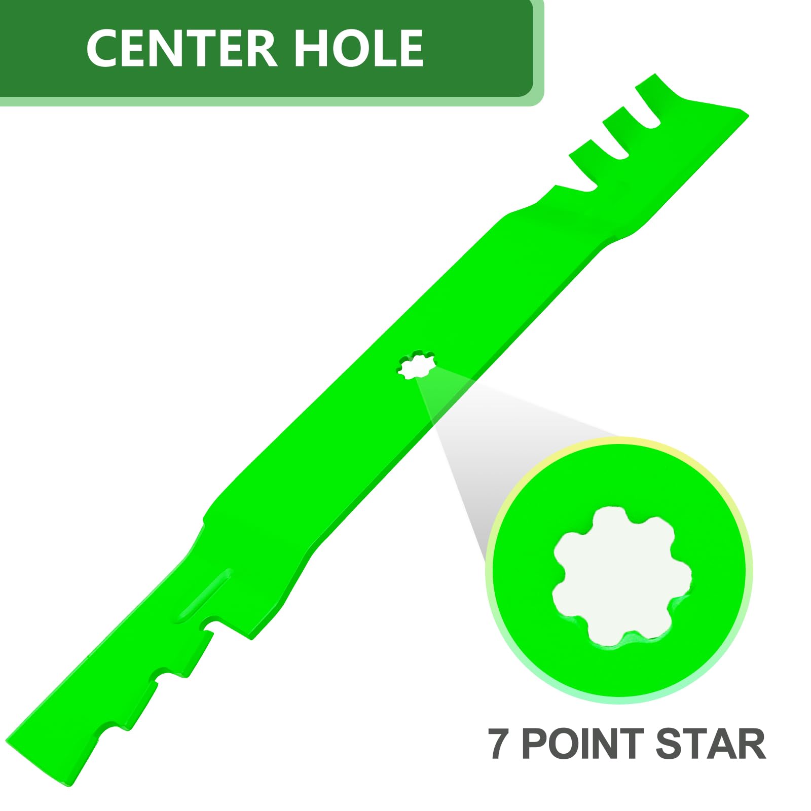 Star-shaped cutting edge detail emphasizes precision mowing