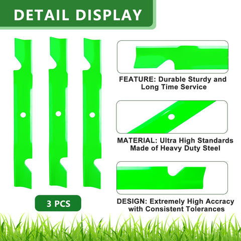 JYLEYJ high lift blade design improves grass lift for even mowing.