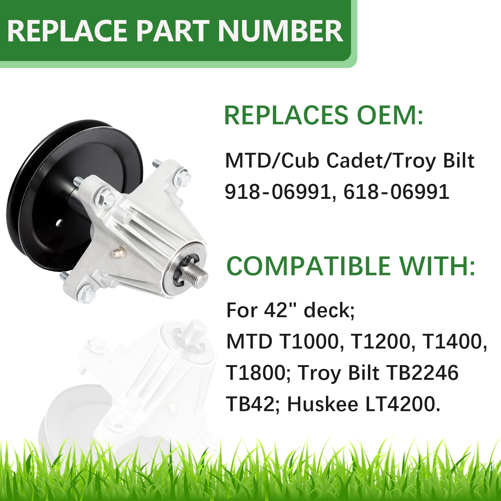 JYLEYJ spindle assembly with nut compatible with MTD and Craftsman models.