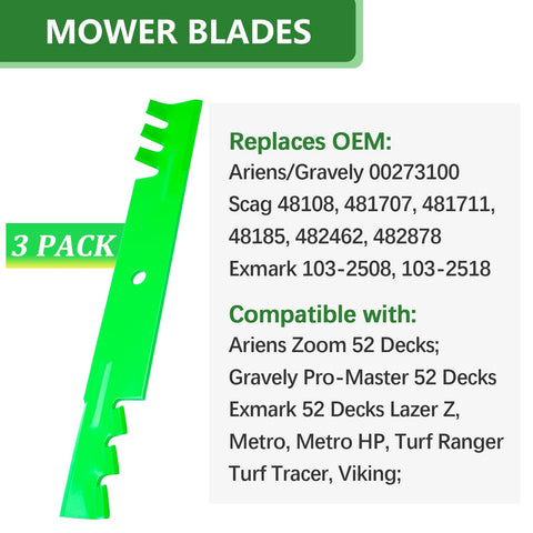 JYLEYJ universal-fit blades for 52-inch decks permit easy swaps and consistent cutting results.
