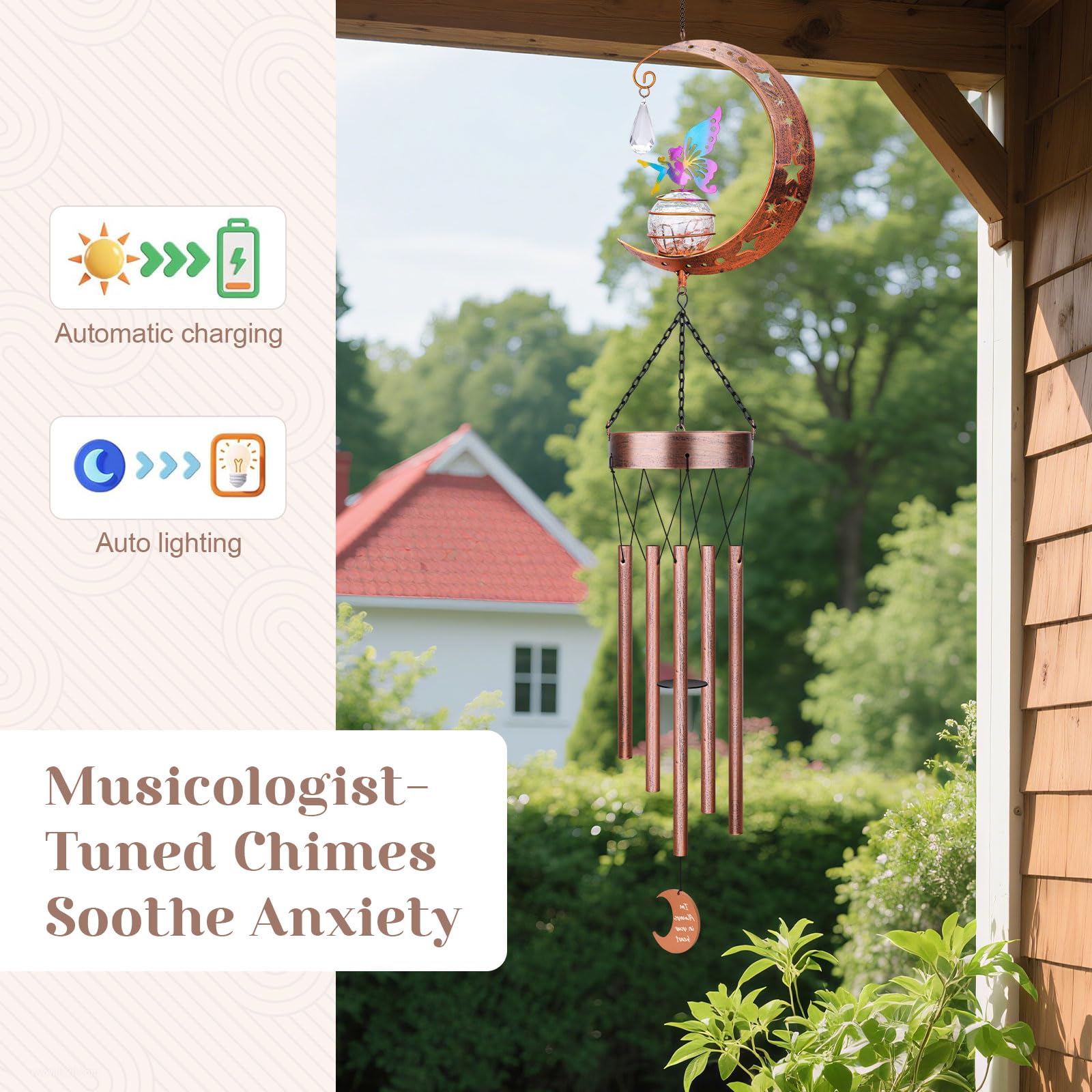 Jyps Fairy Solar Wind Chimes brighten patios with ambient LED lighting.