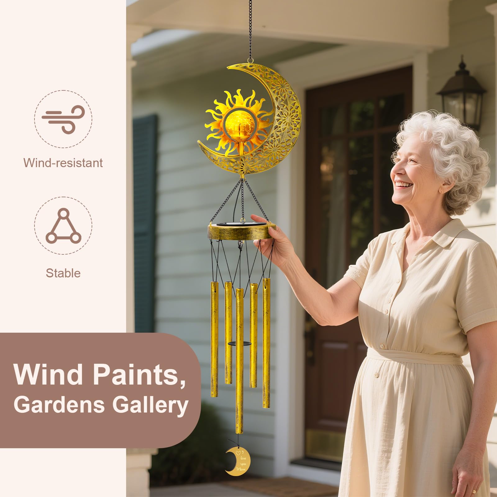 JYPS Sun Moon wind chime ready for outdoor garden setup