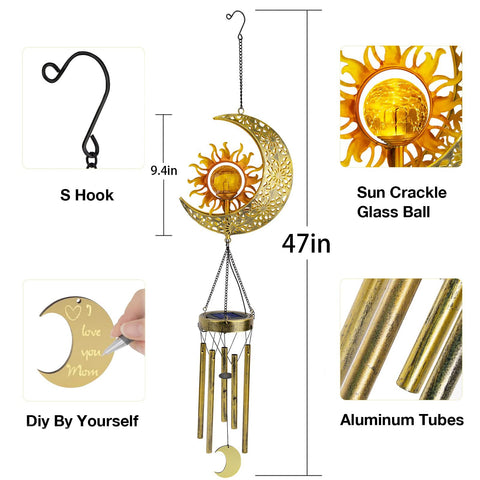 JYPS Sun Moon wind chimes glow on crackle ball at night