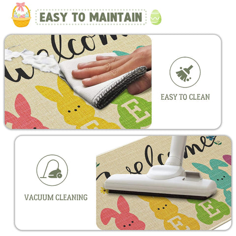 Jztfrie Easter decoration mat cleans easily with vacuum or gentle wash.