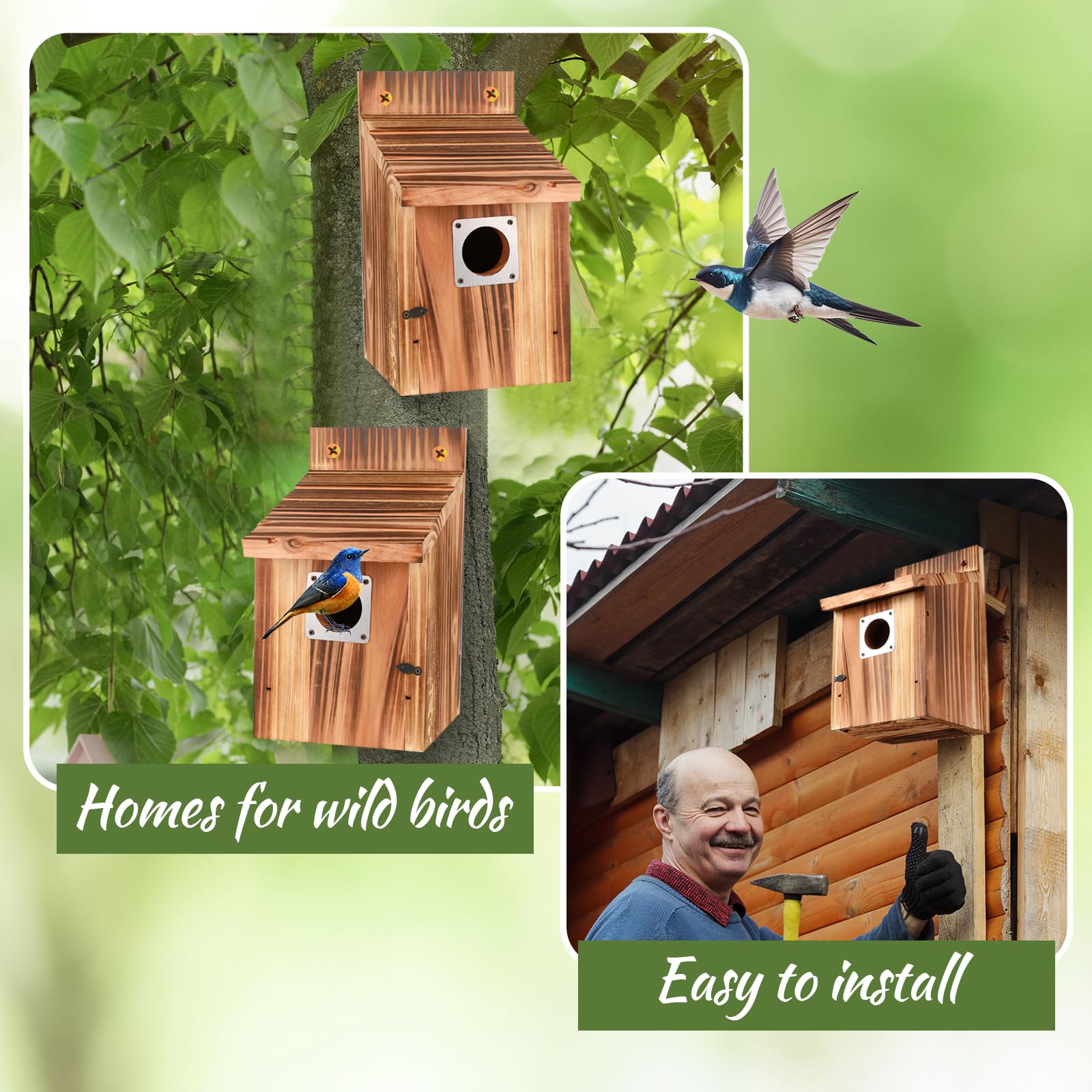 JZTKQTM compact nesting box blends naturally into garden settings for birds.