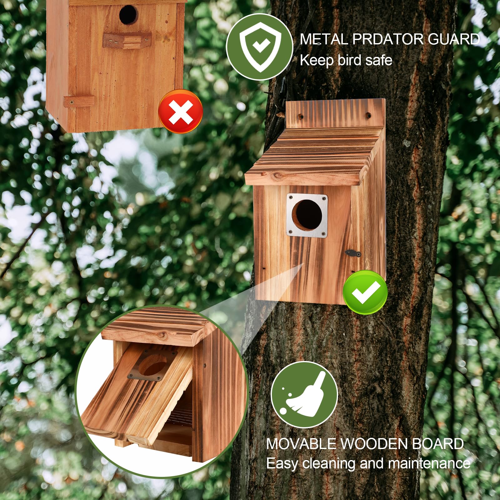 JZTKQTM ventilated bird house featuring airflow holes for year-round comfort.