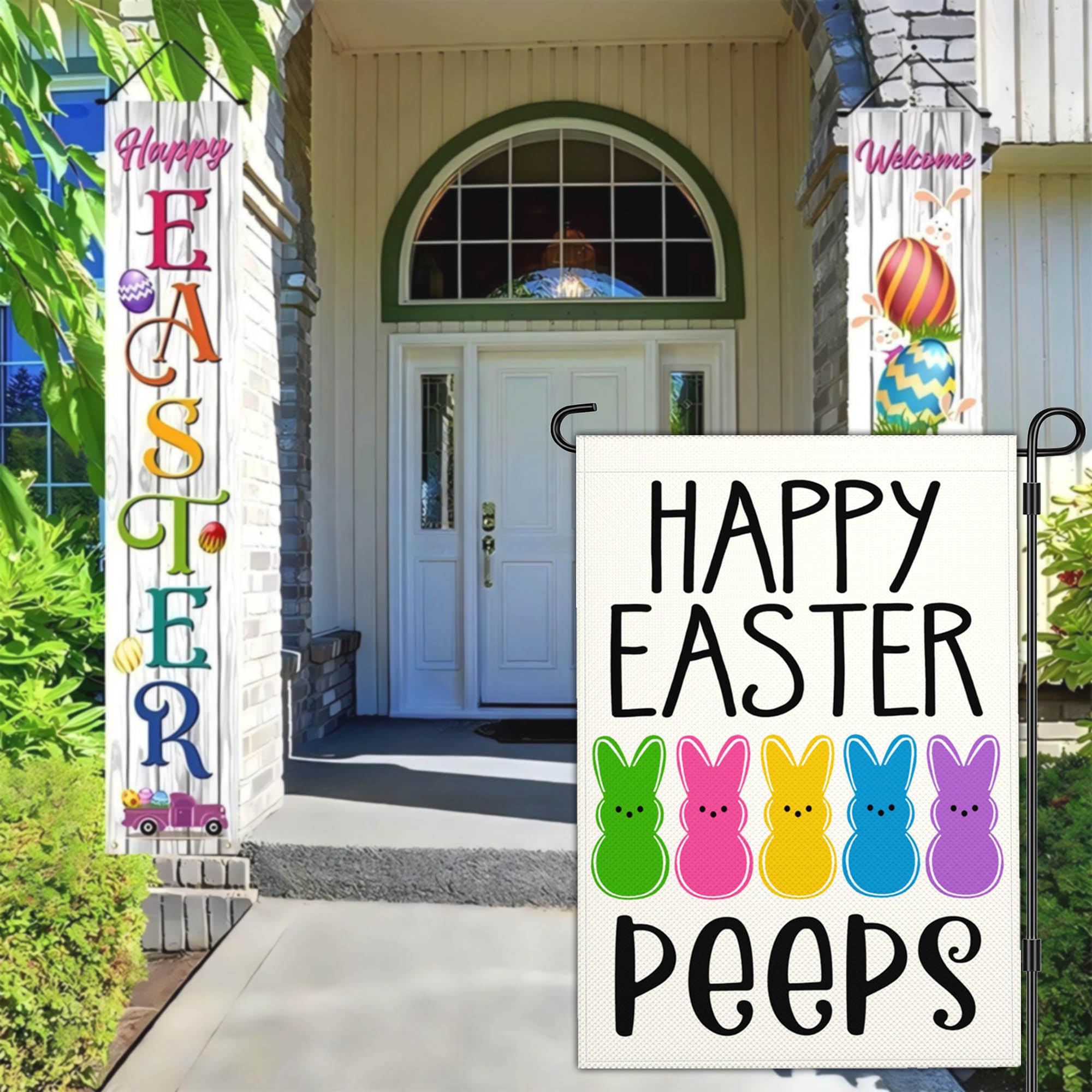JZYIZYU Double-Sided Easter Flag for porch or garden.