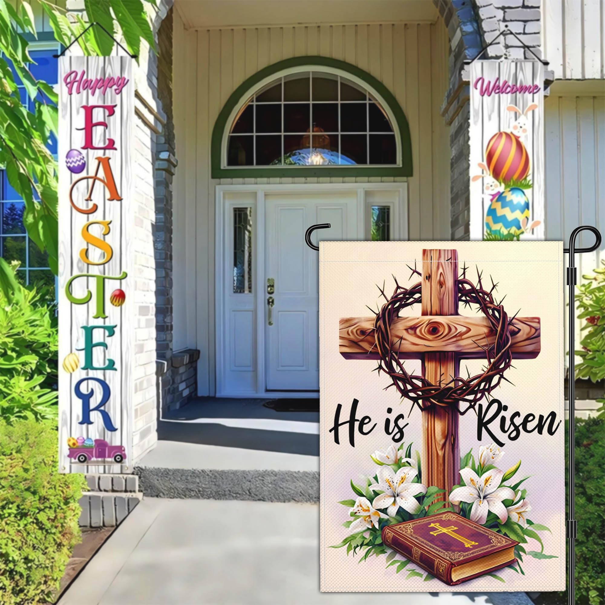 JZYIZYU He is Risen garden flag back view readable from both sides