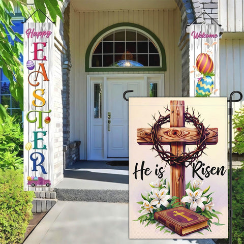 JZYIZYU He is Risen garden flag back view readable from both sides