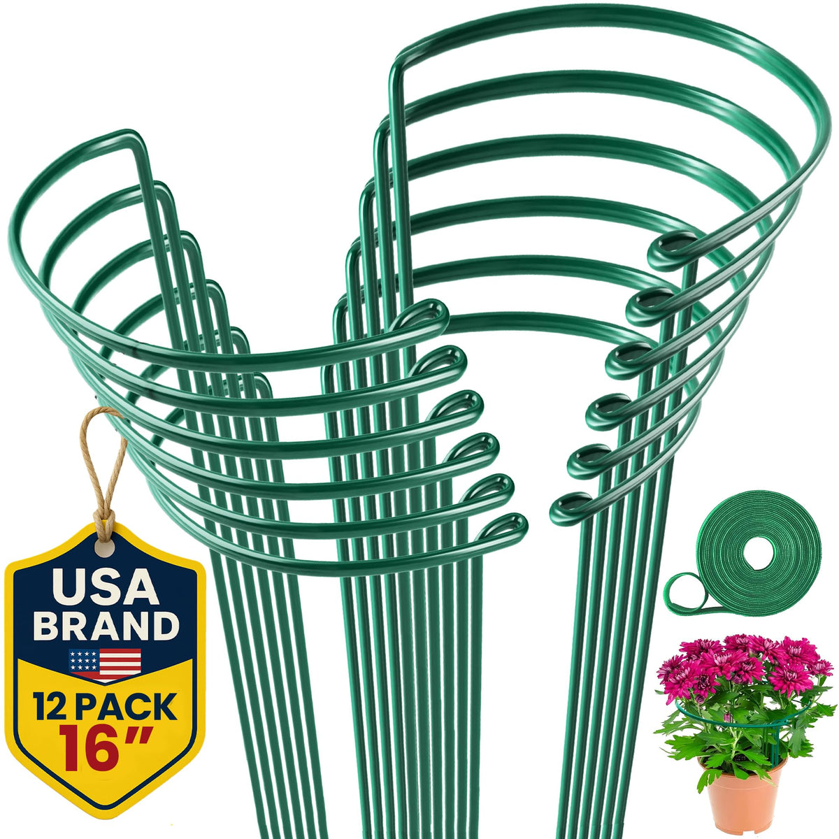 K-Brands 12-pack plant support stakes in box for sturdy, upright growth.