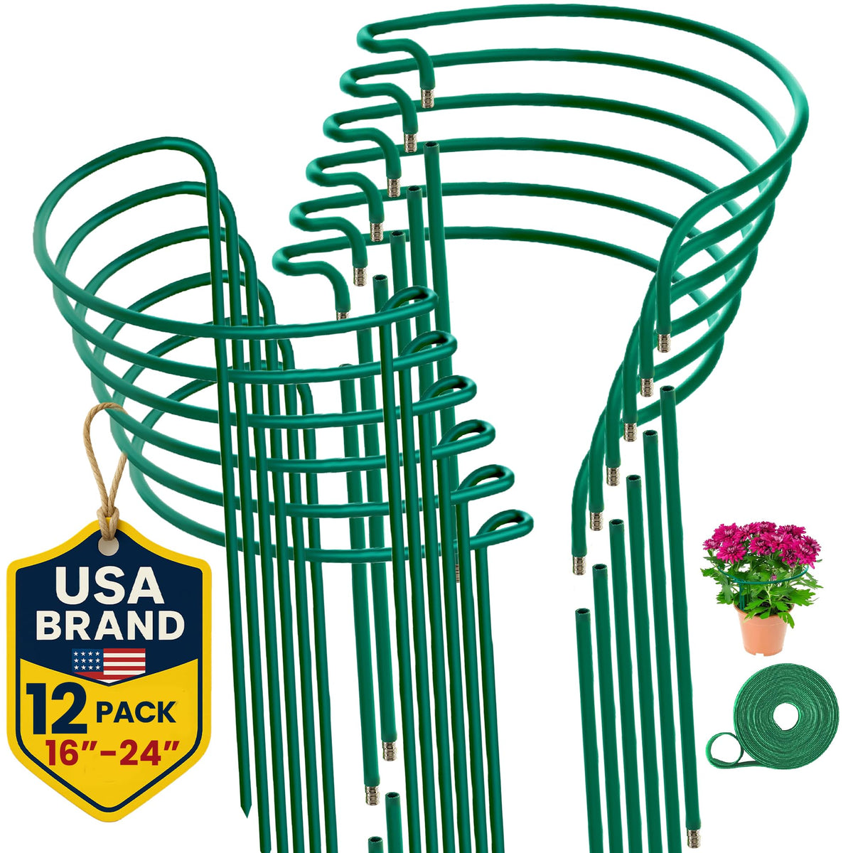 K-Brands 12-pack plant support stakes for sturdy garden support.