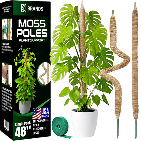 K-Brands 48-inch bendable moss pole supports Monstera climbing plants for sturdy growth.