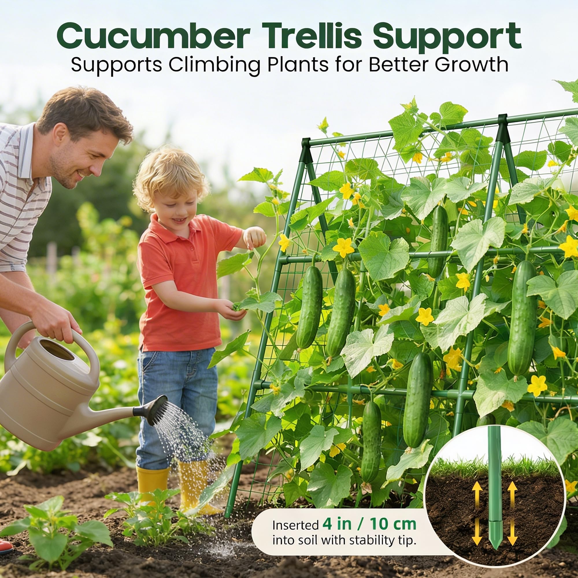 K-Brands 50x50 cucumber trellis assembled in garden for easy setup