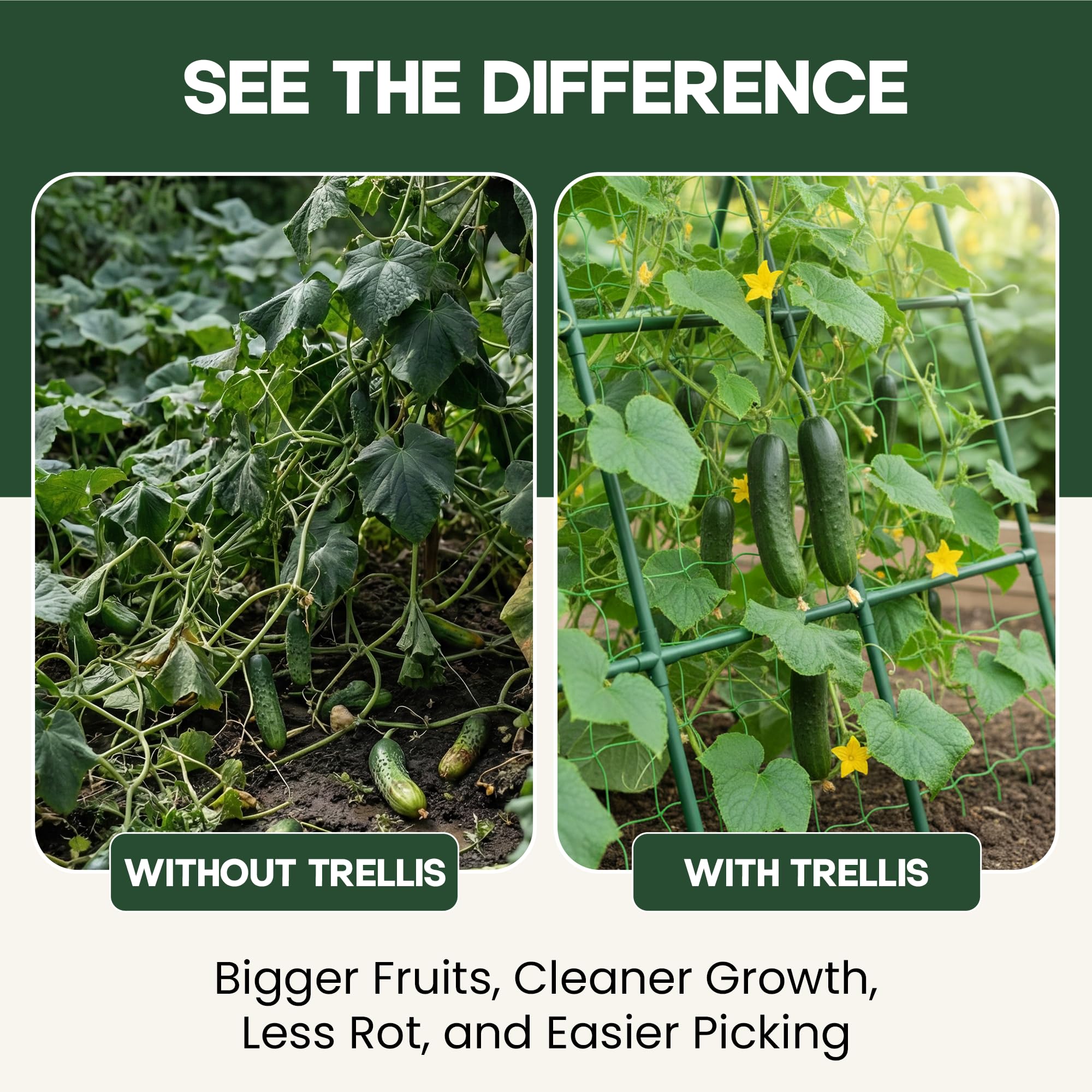 K-Brands 50x50 cucumber trellis netting attachment provides sturdy plant support