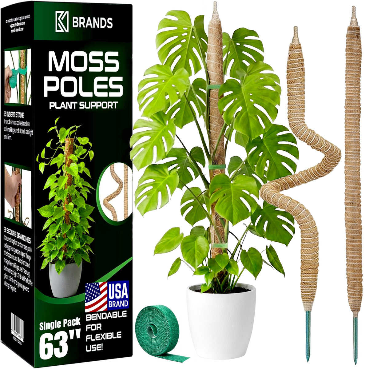 K-Brands 63-inch moss pole supports Monstera for tall, thriving climbers.