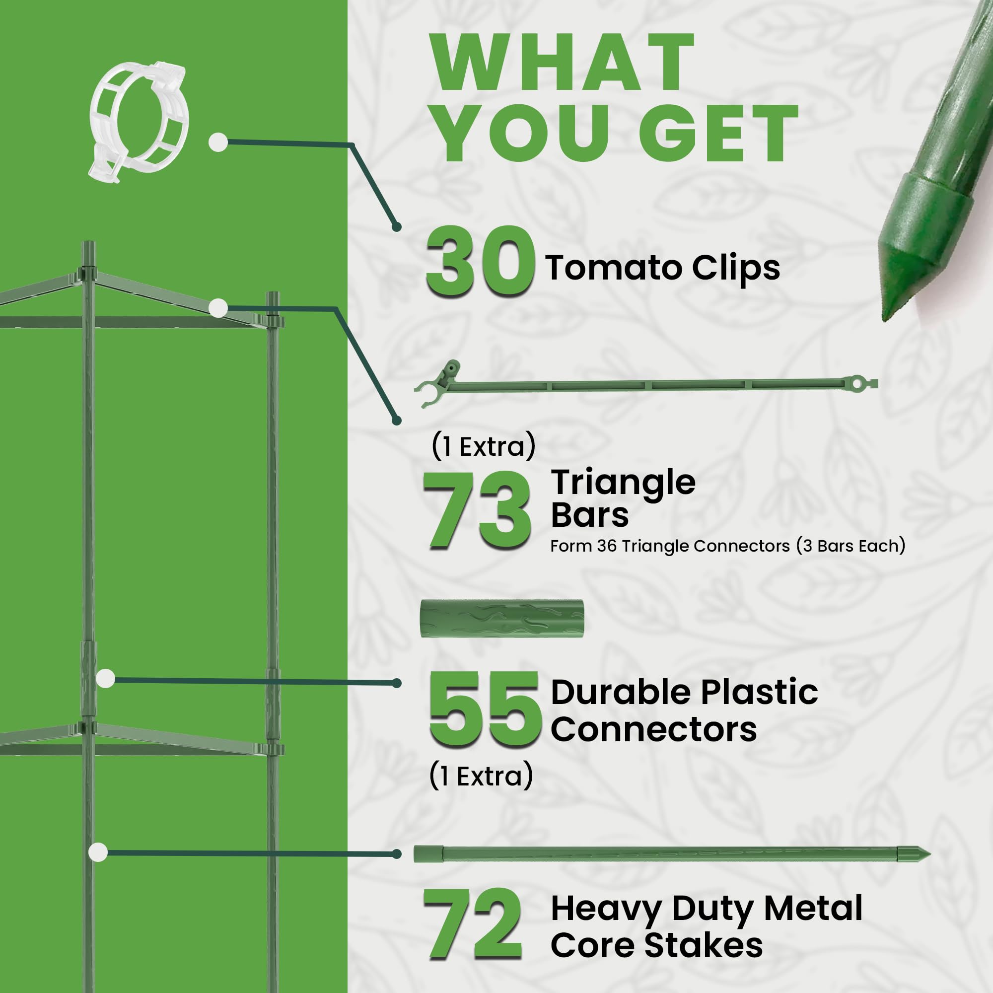 K-Brands 68-Inch tomato cage shows tool-free easy assembly for quick vertical gardening.