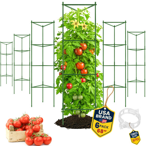K-Brands 68-Inch tomato cage with sturdy stakes supports indoor and outdoor plants.