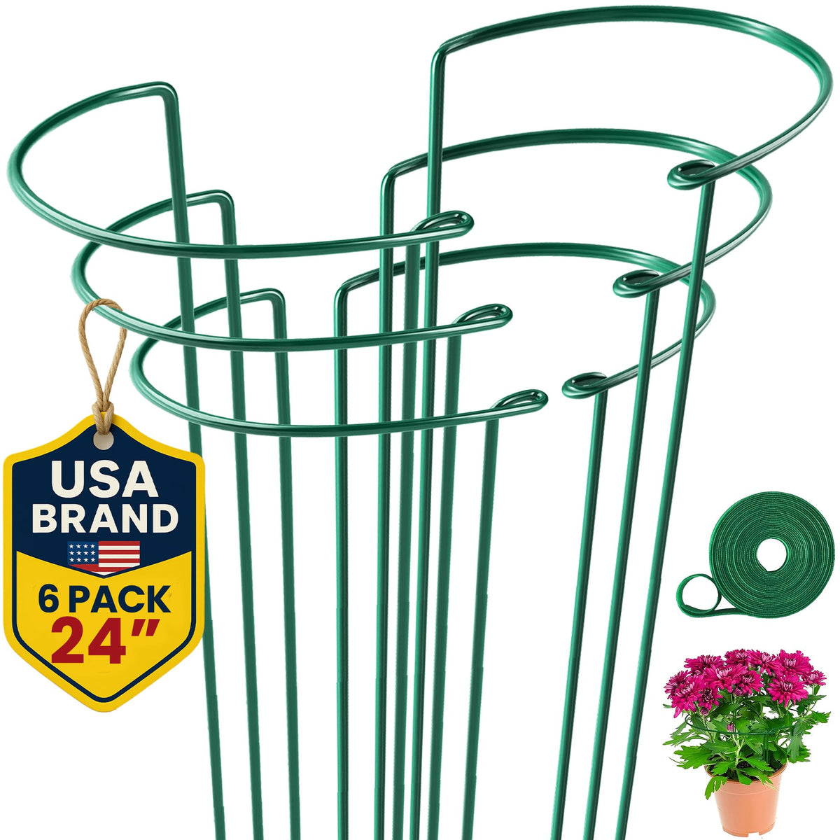 K-Brands tall plant stake with sturdy steel core for garden stability.