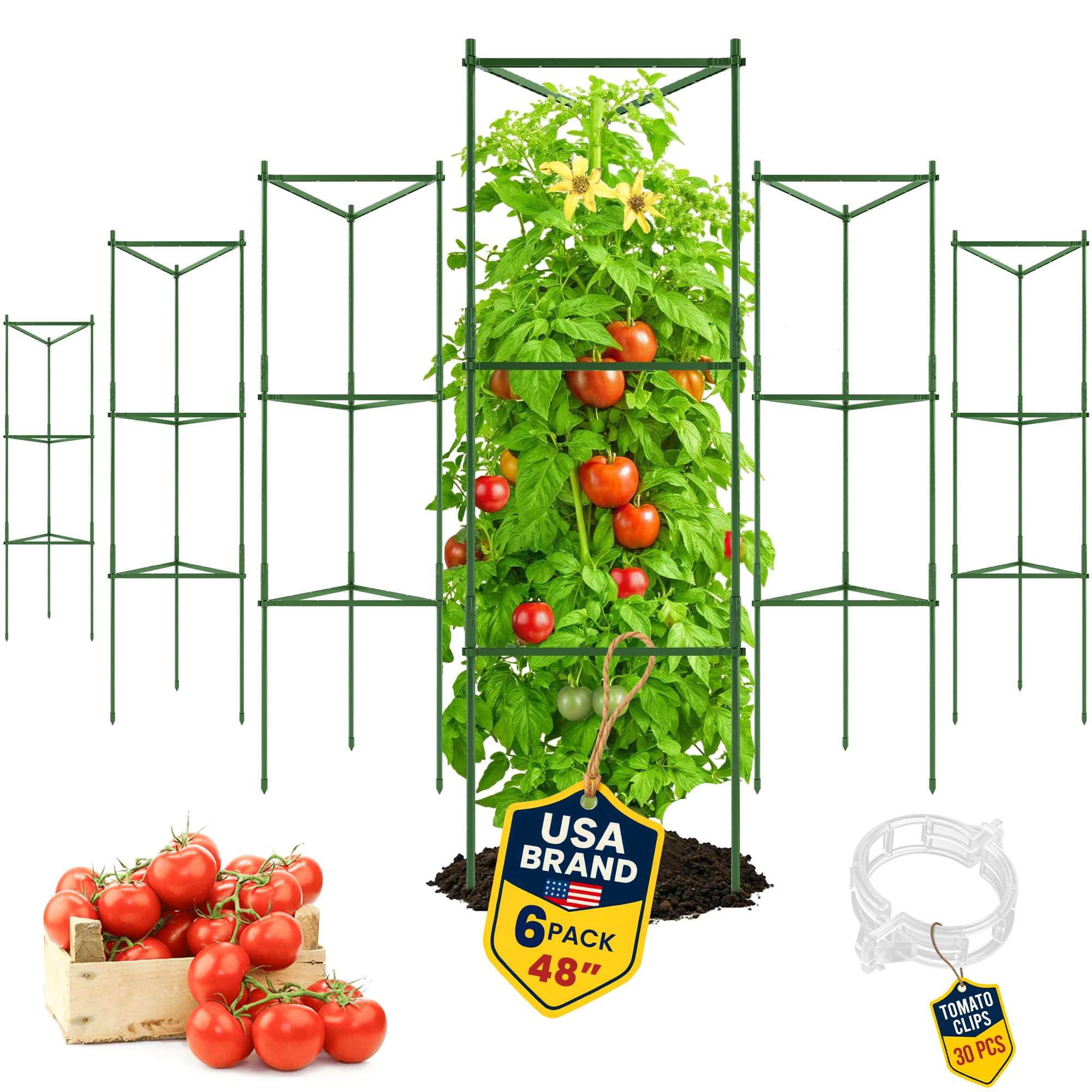 K-Brands Tomato Cage 48-inch tall supports heavy tomato fruit in outdoor beds.