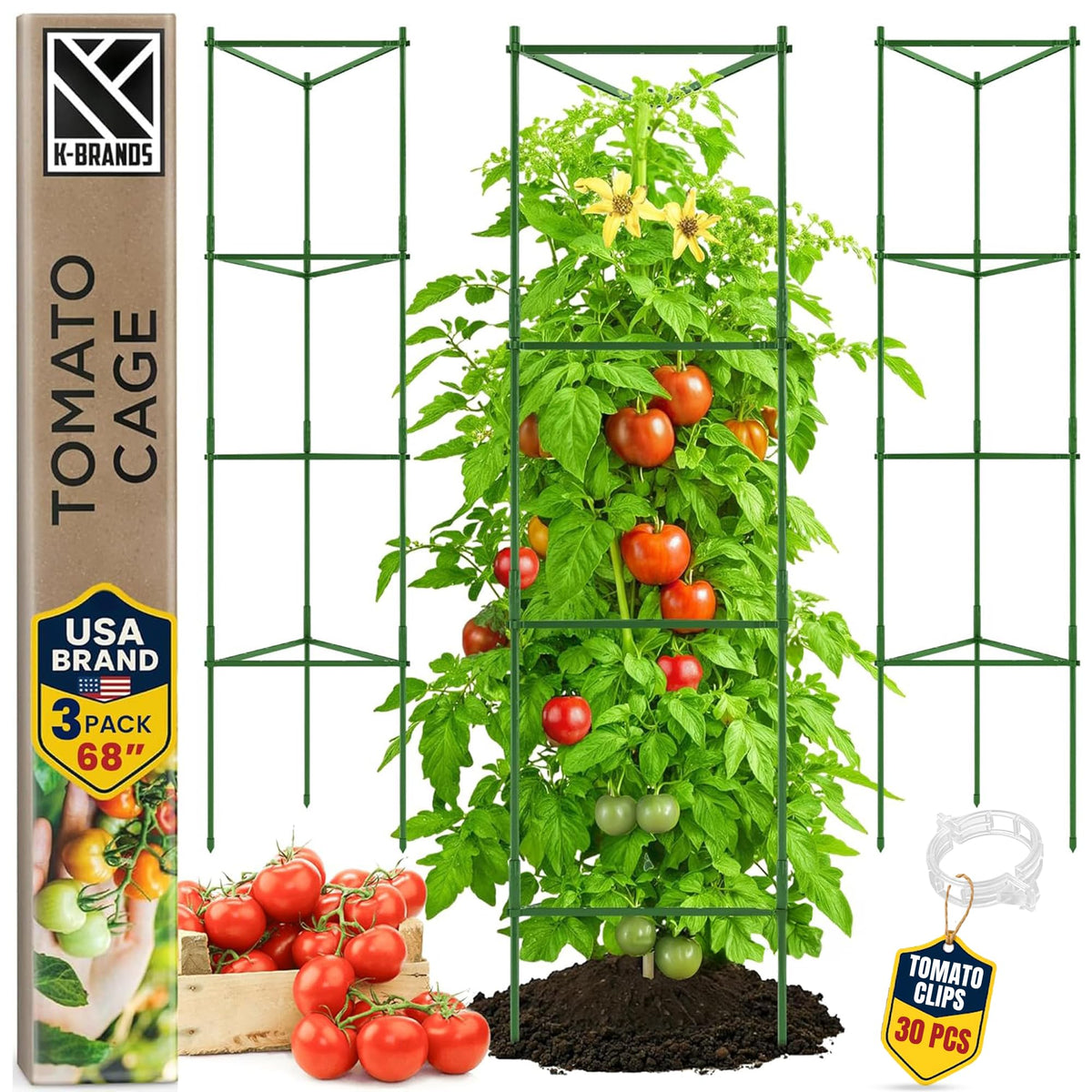 K-Brands Tomato Cage 68in tall supports tall tomato plants