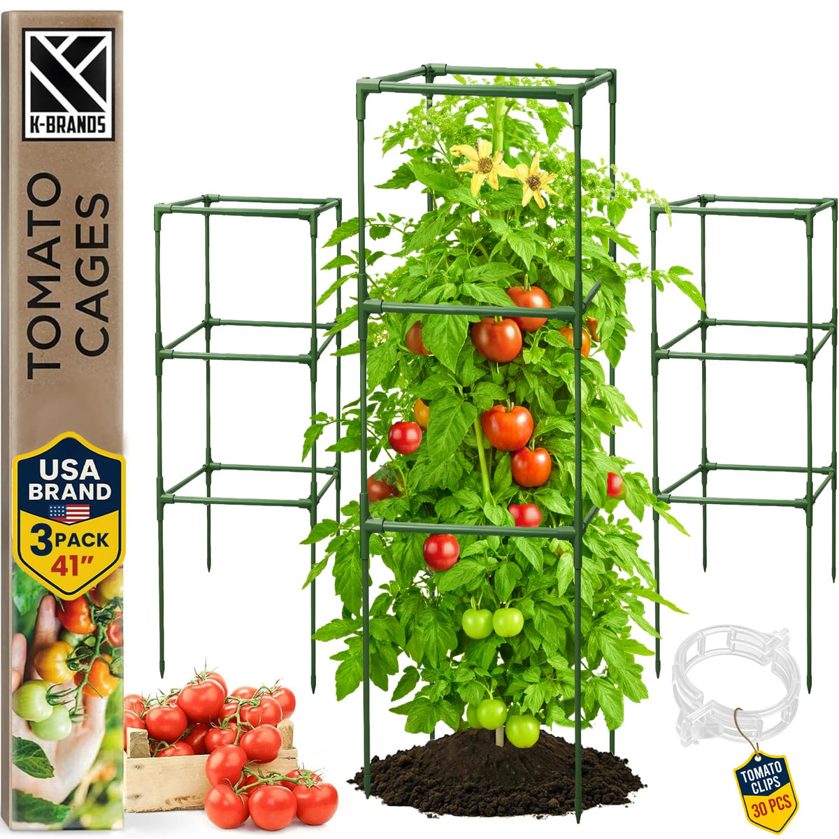 K-Brands Tomato Cage Square 41-inch tall provides sturdy support for climbing vegetables.