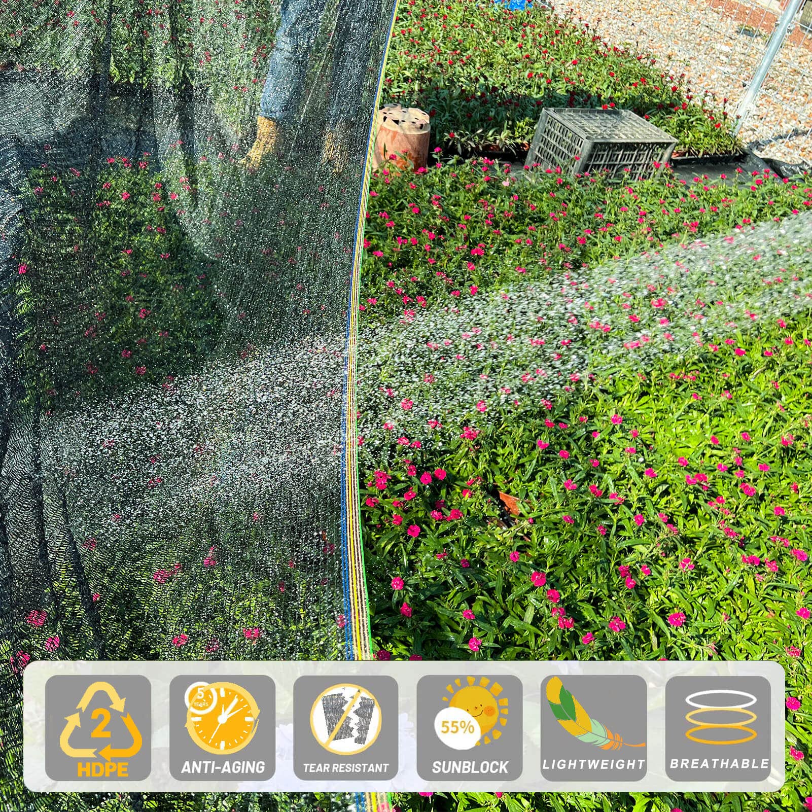 KAAOGITY shade cloth provides UV protection for greenhouse plants and better ventilation.