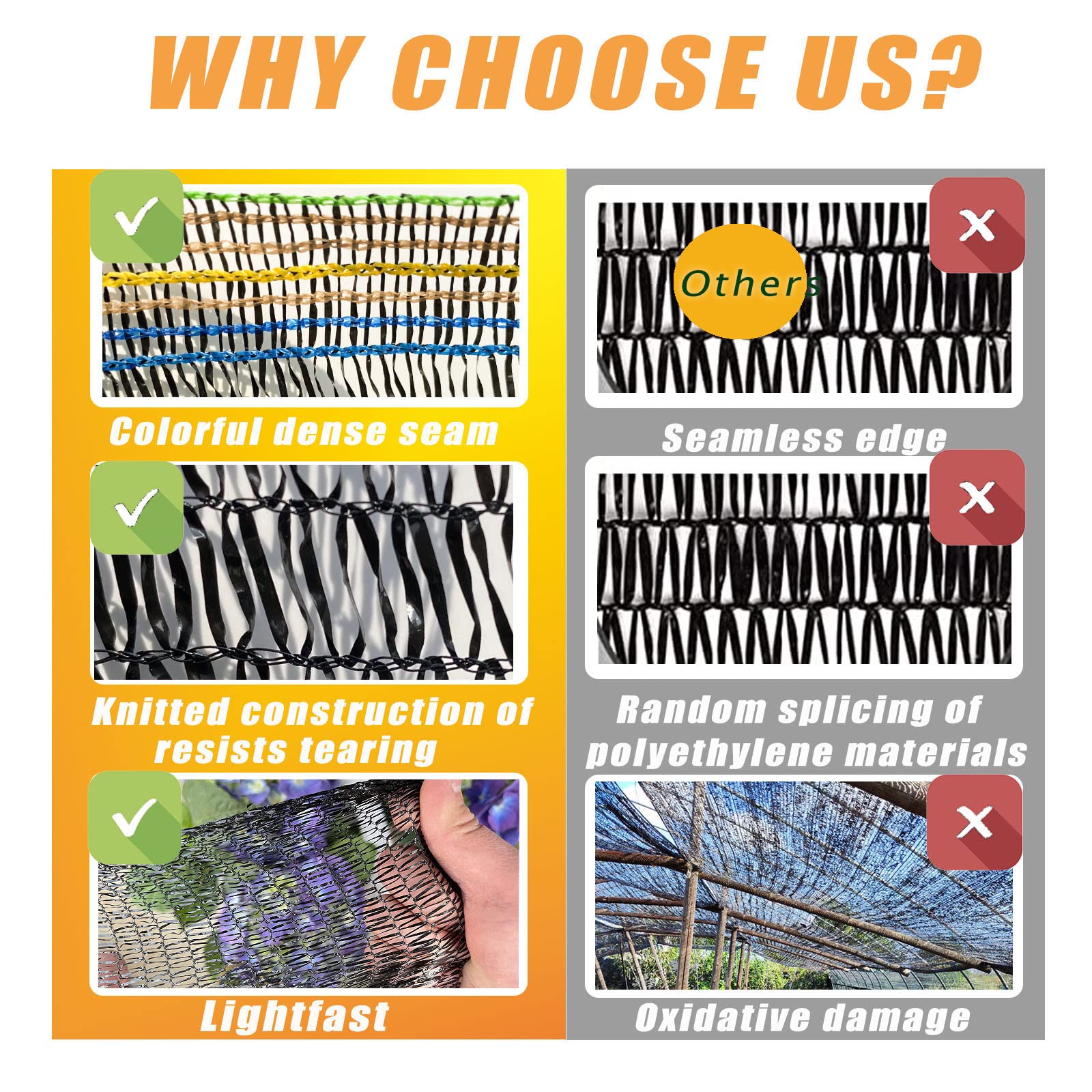 KAAOGITY strong-knit polyethylene shade cloth resists tearing for long outdoor use.