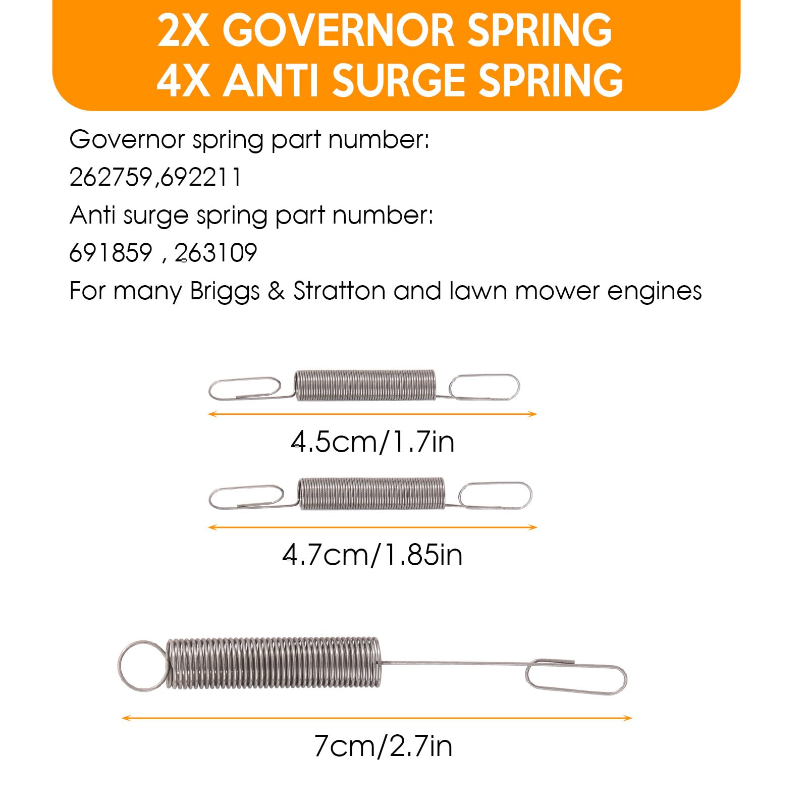 Kaberalty governor springs compatible with Briggs & Stratton engines.