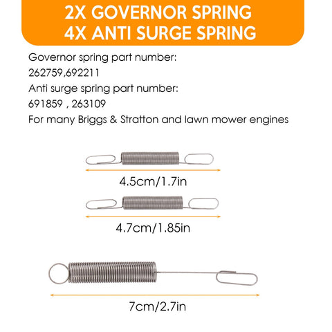 Kaberalty governor springs compatible with Briggs & Stratton engines.