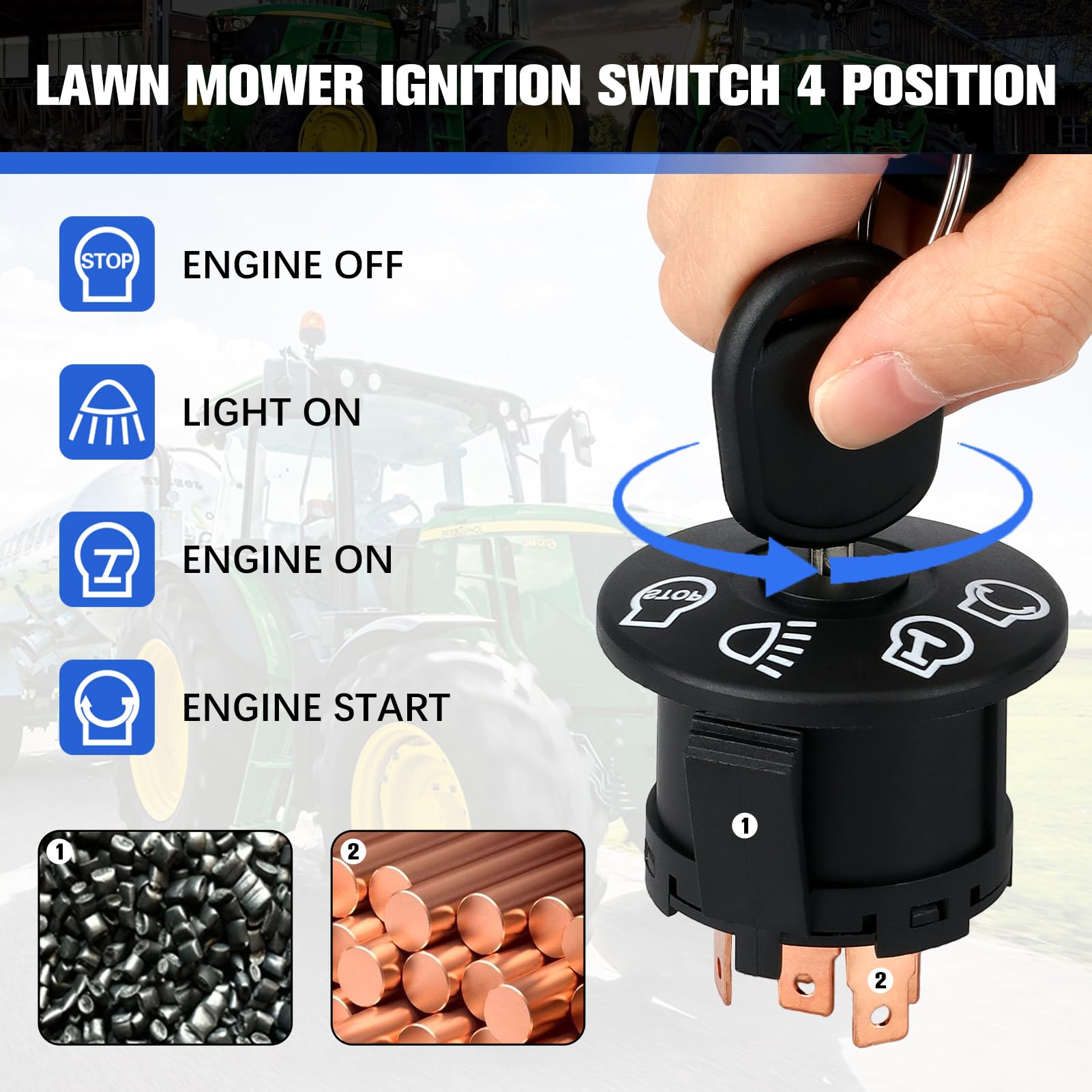 Kabing package contents show four-position switch and keys
