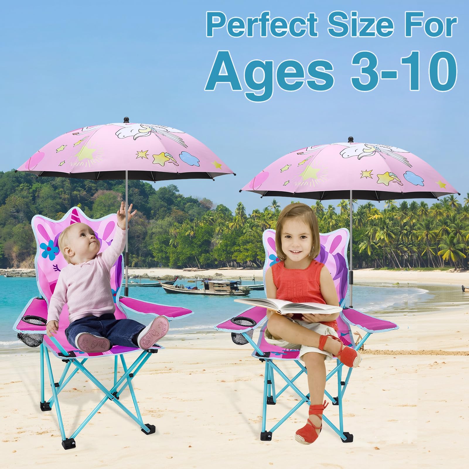 KABOER kids pink unicorn chair made of durable Oxford fabric and steel.