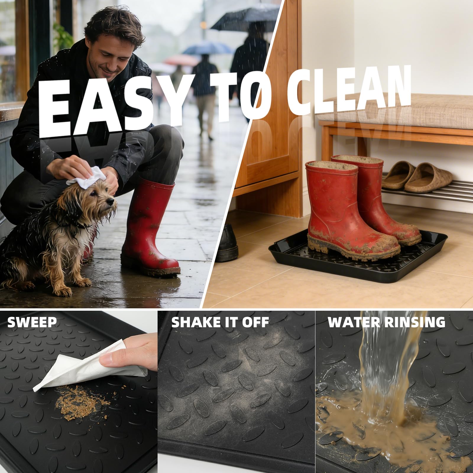 Easy-clean surface aids quick maintenance after muddy days.