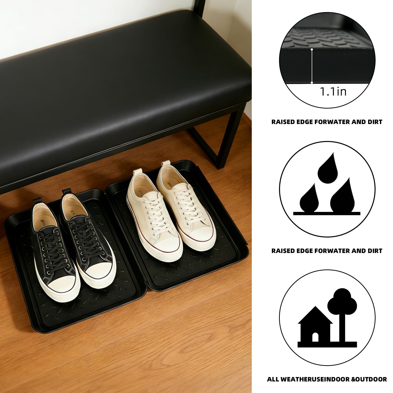 Garden tool multi-use tray organizes boots and tools neatly.