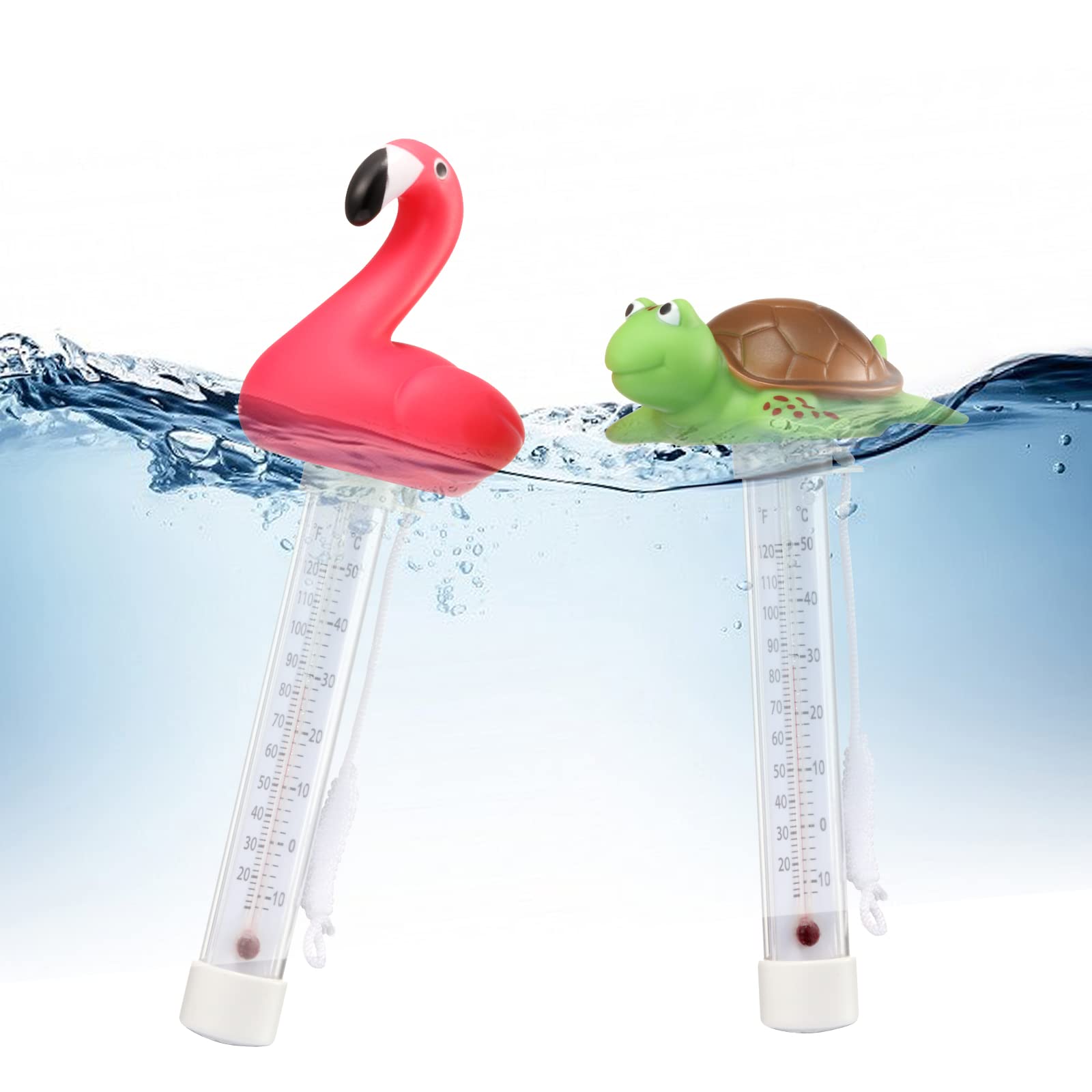 Kabuda flamingo thermometer side view with rope for secure placement