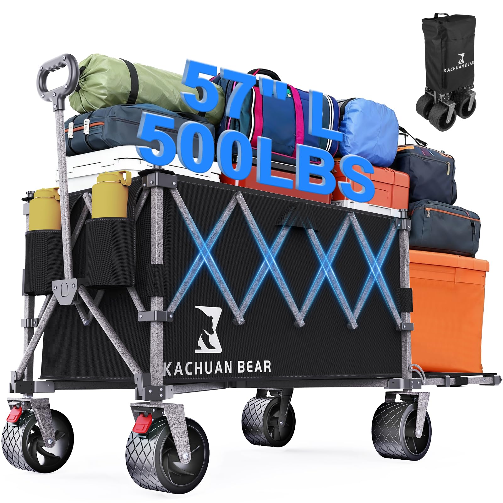 KACHUAN BEAR 57-inch wagon with extended tailgate for bulky gear.