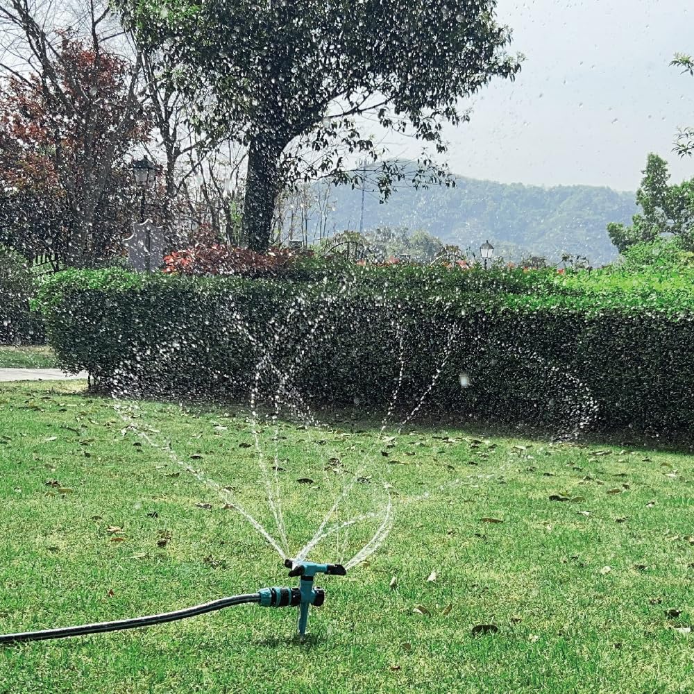 Kadaon Garden Sprinkler 360-degree rotation for wide lawn coverage.