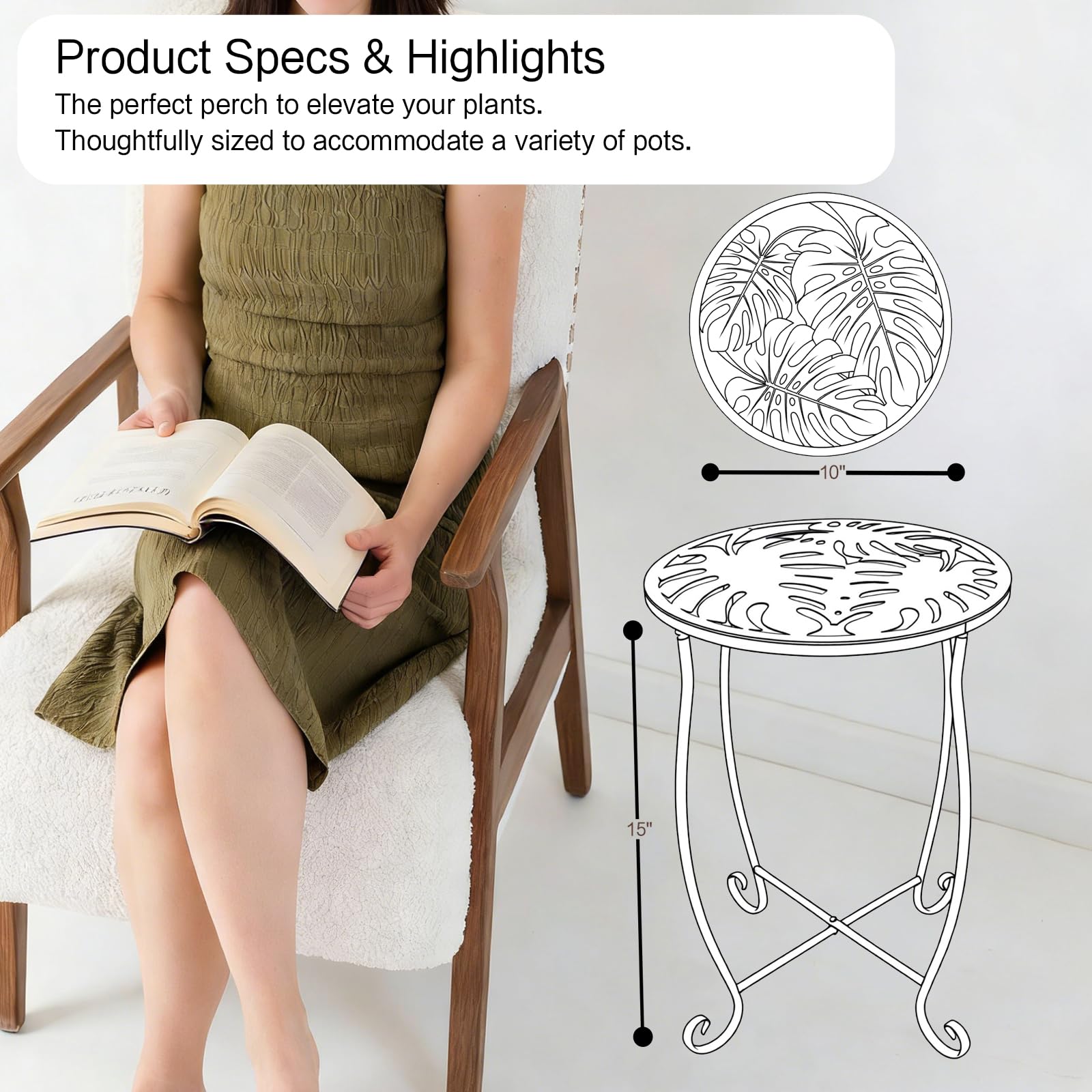 Kaesithar 15-inch height side table fits next to low seating for easy reach.