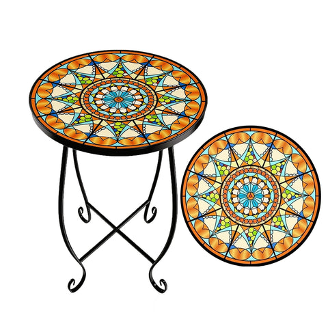 Kaesithar mosaic outdoor side table with foldable design for portable outdoor setup