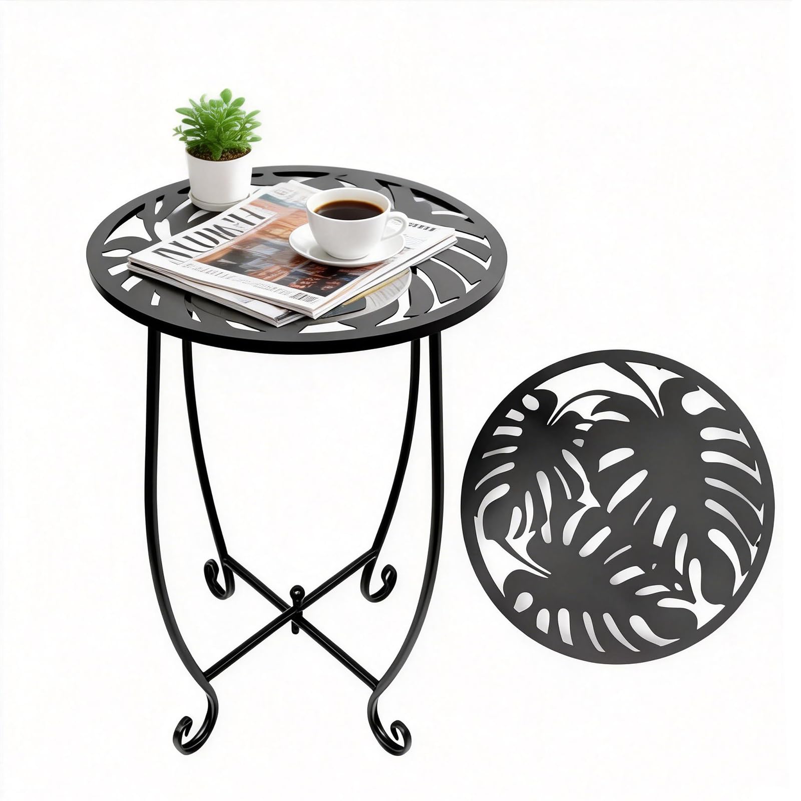 Kaesithar Monstera design round top side table for outdoors.